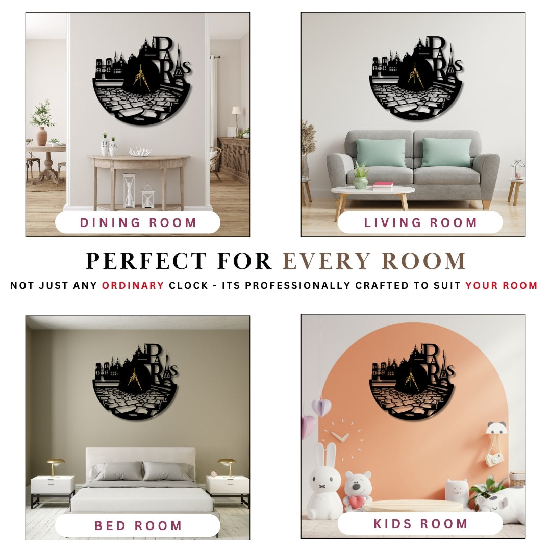 🗼 Paris Streetscape – Metal Wall Decor Clock 💫
